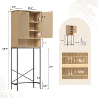 Fivewillowise Rattan Toilet Storage Cabinet Over The Rack Wood Cabinet With Metal Stand Bathroom Organizer With Adjustable She