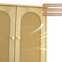 Fivewillowise Rattan Toilet Storage Cabinet Over The Rack Wood Cabinet With Metal Stand Bathroom Organizer With Adjustable She