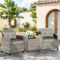 Vongrasig 3 Piece Patio Furniture Set Small Outdoor Wicker Rattan Front Porch Bistro Set Cushioned Patio Chairs Conversation Set