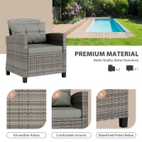 Vongrasig 3 Piece Patio Furniture Set Small Outdoor Wicker Rattan Front Porch Bistro Set Cushioned Patio Chairs Conversation Set