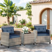 Vongrasig 3 Piece Patio Furniture Set Small Outdoor Wicker Rattan Front Porch Bistro Set Cushioned Patio Chairs Conversation Set