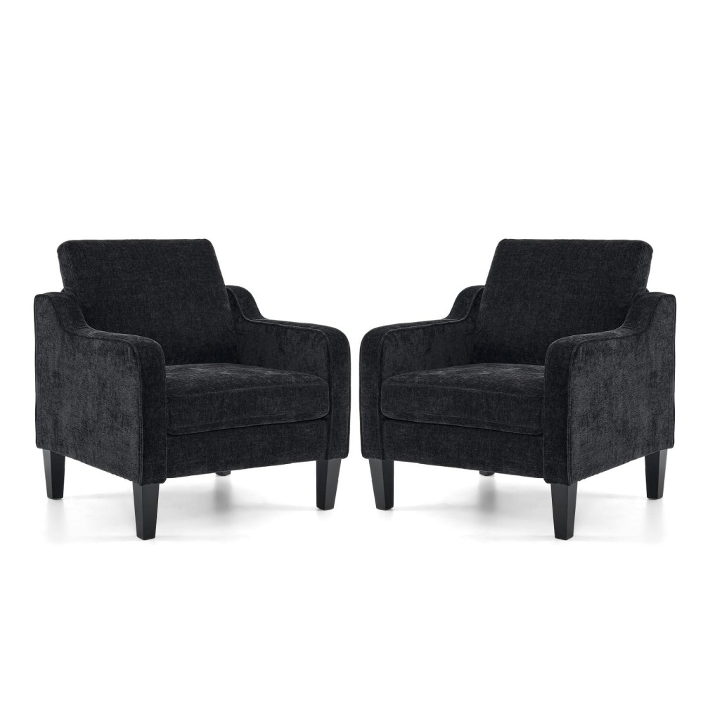 Vingli Living Room Chairs Set Of 2 Black Accent Chair 55 Thick Seat Cushion Comfy Chair Soft Chenille Side Chair Upholstered