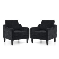 Vingli Living Room Chairs Set Of 2 Black Accent Chair 55 Thick Seat Cushion Comfy Chair Soft Chenille Side Chair Upholstered