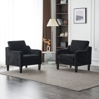 Vingli Living Room Chairs Set Of 2 Black Accent Chair 55 Thick Seat Cushion Comfy Chair Soft Chenille Side Chair Upholstered