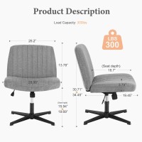 Sweetcrispy Criss Cross Chair Legged Armless Office Desk Chair No Wheels Swivel Vanity Chair Height Adjustable Wide Seat Comp