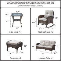 Belord Patio Rocking Chairs Furniture Set Of 6  Outdoor Wicker Furniture Sets With Wicker Rocker  Small Patio Conversation Sets With Outdoor Couch Ottomans Brown/Beige