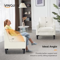 VINGLI Accent Chairs for Living Room Arm Chairs Set of 2 Mid Century Modern Chair Chenille Upholstered Comfy Chair Side Chair for Bedroom, Play Room, Apartment, Office (Creamy White)