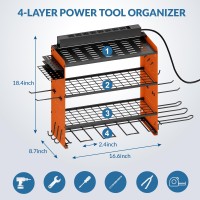 Sttoraboks Modular Power Tool Organizer With Charging Station Wall Mount Garage Shelf Rack With Hooks For 6 Drills 4Layer She