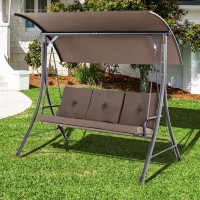 Tangkula 3 Person Porch Swing, Outdoor Swing With Removable Cushions, Solid Steel Structure, Patio Swing With Adjustable Canopy For Garden, Backyard, Balcony, Poolside