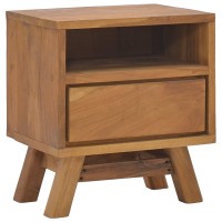 Vidaxl Scandinavian Style Bedside Cabinet - Solid Teak Wood Construction, Practical Storage Drawer And Compartment, Compact 40X30X45Cm Design, Retro Brown Bedroom Furniture