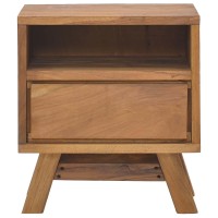 Vidaxl Scandinavian Style Bedside Cabinet - Solid Teak Wood Construction, Practical Storage Drawer And Compartment, Compact 40X30X45Cm Design, Retro Brown Bedroom Furniture