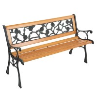 Vingli Outdoor Bench Metal Garden Bench Front Porch Bench Wood Patio Bench Wpvc Backrest Cast Iron Love Seat Park Bench Rose