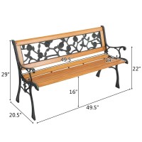 Vingli Outdoor Bench Metal Garden Bench Front Porch Bench Wood Patio Bench Wpvc Backrest Cast Iron Love Seat Park Bench Rose