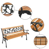 Vingli Outdoor Bench Metal Garden Bench Front Porch Bench Wood Patio Bench Wpvc Backrest Cast Iron Love Seat Park Bench Rose