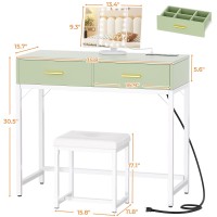 Cyclysio Vanity Desk With Charging Station Cyan Makeup Vanity With Lighted Mirror Trifold 36 Vanity Set With Drawers Vani