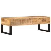 Vidaxl Solid Mango Wood Coffee Table - Industrial Style With 3 Drawers, Steel Legs, Polished And Lacquered, Rustic Brown.
