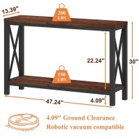 BON AUGURE 2 Tier Console Table for Entryway, Metal Wood Sofa Table Behind Couch for Living Room, Industrial Entry Table for Hallway, Foyer, Front Door, Entrance (Rustic Oak, 47 Inch)