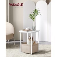 Vasagle End Table Side Table With Fabric Basket Modern Nightstand Square Bedside Table For Living Room Bedroom Matte White