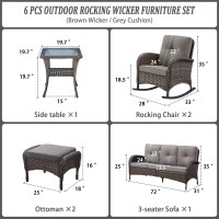 Belord Patio Rocking Chairs Furniture Set Of 6  Outdoor Wicker Furniture Sets With Wicker Rocker  Small Patio Conversation Sets With Outdoor Couch Ottomans Brown/Grey