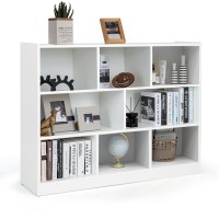 Silkydry White Bookcase, 8 Cube Storage Organizer, 3 Tier Horizontal Bookshelf, Open Display Shelf With Anti-Tipped Device, Wooden Low Bookshelf For Office, Living Room, Study, Bedroom (White)