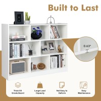Silkydry White Bookcase, 8 Cube Storage Organizer, 3 Tier Horizontal Bookshelf, Open Display Shelf With Anti-Tipped Device, Wooden Low Bookshelf For Office, Living Room, Study, Bedroom (White)