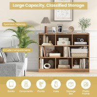Silkydry Natural Bookcase, 8 Cube Storage Organizer, 3 Tier Horizontal Bookshelf, Open Display Shelf With Anti-Tipped Device, Wooden Low Bookshelf For Office, Living Room, Study, Bedroom (Natural)