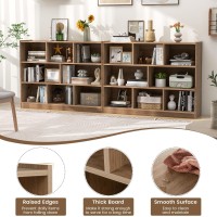 Silkydry Natural Bookcase, 8 Cube Storage Organizer, 3 Tier Horizontal Bookshelf, Open Display Shelf With Anti-Tipped Device, Wooden Low Bookshelf For Office, Living Room, Study, Bedroom (Natural)