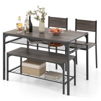 Costway 4 Pieces Dining Table Set, Kitchen Table And 2 Chairs For 4 With Bench, Storage Racks, Metal Frame & Space-Saving Design, Industrial Kitchen Table Set For Small Space, Apartment (Black & Grey)