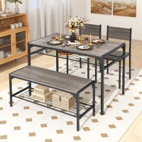 Costway 4 Pieces Dining Table Set, Kitchen Table And 2 Chairs For 4 With Bench, Storage Racks, Metal Frame & Space-Saving Design, Industrial Kitchen Table Set For Small Space, Apartment (Black & Grey)