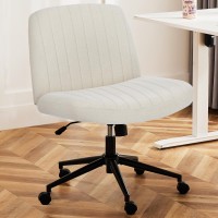 Dumos Criss Cross Chair With Wheels, Cross Legged Office Chair Armless Wide Desk Chair With Dual-Purpose Base, Adjustable Swivel Fabric Task Vanity Home Office Desk Chair, Beige