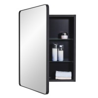 Idyllor Black Bathroom Mirror Medicine Cabinet With Round Corner Framed Door 20 X 26 Inch Recessed Or Surface Mount With Adjus