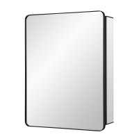 Idyllor Black Bathroom Mirror Medicine Cabinet With Round Corner Framed Door 20 X 26 Inch Recessed Or Surface Mount With Adjus