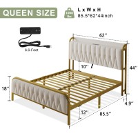 Feonase Queen Bed Frame With Type-C & Usb Port  Metal Platform Beds  With Velvet Upholstered Headboard & Footboard  12