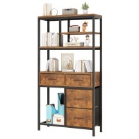 Karl home Bookshelf with Storage, 6-Tier Office Shelves with 4 Fabric Storage Drawers, Wood and Metal Bookshelf with Drawers, Bookcase with Drawers for Office, Small Spaces, Rustic Brown