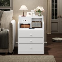 Tiptiper Nightstand Set 2 White Night Stands With Hutch And Charging Station Nightstand With 3 Drawers For Bedrooms Set Of 2