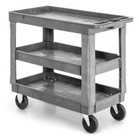 Ironmax Utility Cart With Wheels, 3-Tier Heavy Duty Rolling Tool Cart Supports Up To 550 Lbs, Large 3-Shelf Service Push Cart For Cleaning, Warehouse, Garage, Office, Kitchen