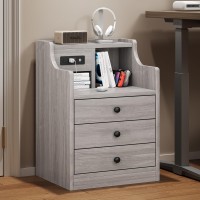 Tiptiper Nightstand Set 2 Grey Night Stands With Hutch And Charging Station Nightstand With 3 Drawers For Bedrooms Set Of 2 M