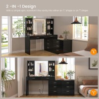 Fioneso Vanity Makeup Desk With Led Light Mirror Power Outlet 8 Drawers 6 Storage Shelves 3 Color Modes Adjustable Bright