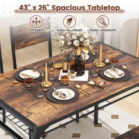 Costway 4 Pieces Dining Table Set, Kitchen Table And 2 Chairs For 4 With Bench, Storage Racks, Metal Frame & Space-Saving Design, Industrial Kitchen Table Set For Small Space, Apartment (Rustic Brown)