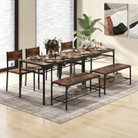 Costway 4 Pieces Dining Table Set, Kitchen Table And 2 Chairs For 4 With Bench, Storage Racks, Metal Frame & Space-Saving Design, Industrial Kitchen Table Set For Small Space, Apartment (Rustic Brown)