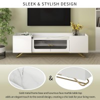 Merax Sleek Design Tv Stand With Fluted Glass And Gold Frame Base Contemporary Entertainment Center For Television Up To 65