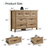 Linsy Home Farmhouse 7 Drawers Dresser Chests For Bedroom Wood Dresser Wide Chest Of Drawers Storage Dressers Organizer For Be