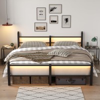 Collaredeagle King Bed Frame With Headboard And Footboard Heavy Duty Steel Slats Support Metal Bed Frame With Charging Station