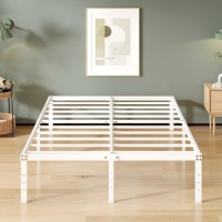 Upcanso 16 Inch White Queen Bed Frame No Box Spring Required Metal Platform Queen Size Bed Frames With High Storage Eassy Asse