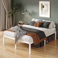 Upcanso 16 Inch White Queen Bed Frame No Box Spring Required Metal Platform Queen Size Bed Frames With High Storage Eassy Asse