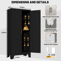 Paofin 61 Black Pantry Cabinet Metal Storage Cabinet Pantry Cabinets With Doors And Shelves Kitchen Pantry Storage Cabinet