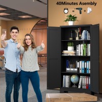 Paofin 61 Black Pantry Cabinet Metal Storage Cabinet Pantry Cabinets With Doors And Shelves Kitchen Pantry Storage Cabinet