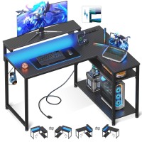 Motpk L Shaped Gaming Desk With Power Outlet Reversible Gaming Desk With Height Adjustable Monitor Stand Gaming Computer Desk