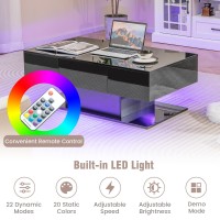 Giantex Modern Led Coffee Table - 2-Tier Center Table W/ 2 Storage Drawers, Adjustable Brightness & Speed, 20-Color Light, 43.5''L Rectangular High-Gloss Finished Table For Living Room (Black)