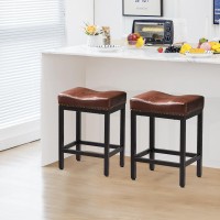 Sweetcrispy 24 Inch Bar Stools Set Of 2 Upholstered Modern Counter Height Bar Stools For Kitchen Island Modern Pu Leather Sadle